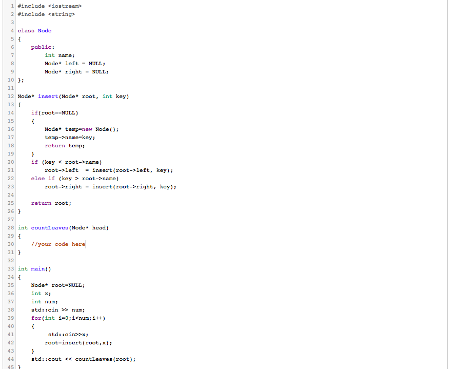 returns the number of leaves in the tree. The first input in