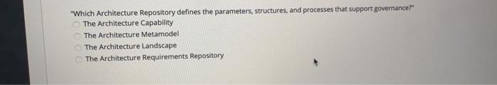  "Which Architecture Repository defines the parameters, structures, and processes that support