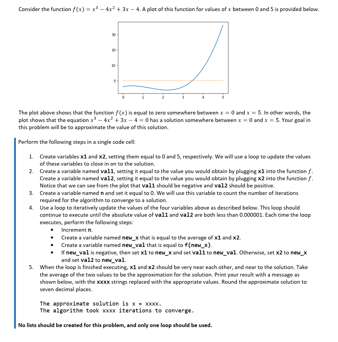  Consider the function f(x)=x3-4x2+3x-4. A plot of this function for values