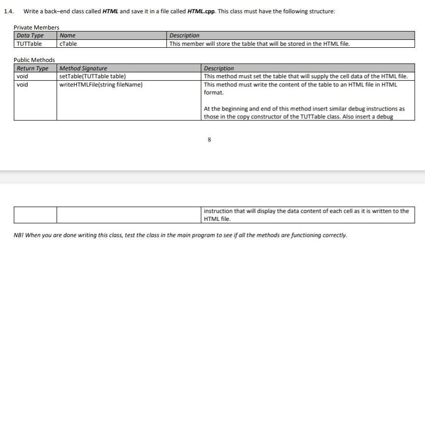  1.4. Write a back-end class called HTML and save it in