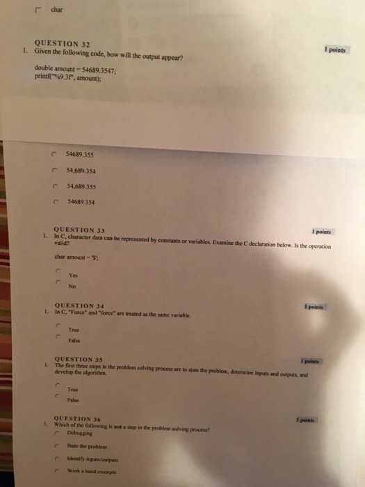  Given the following code, how will the output appear? double amount