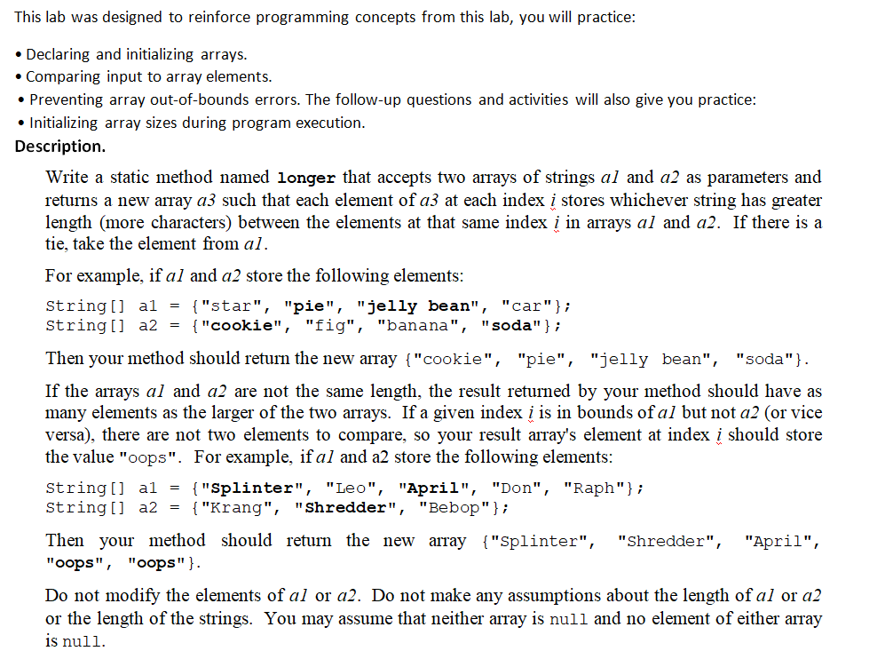 show result in java please!! This lab was designed to reinforce programming