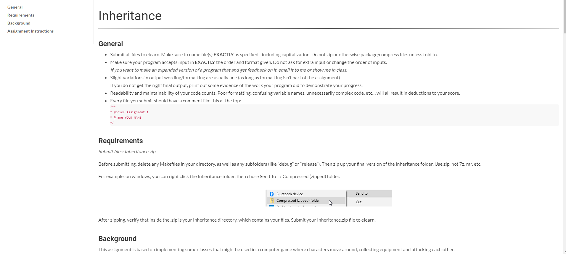  General Requirements Inheritance Background Assignment Instructions General Submit all files to
