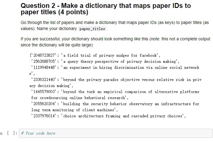  python&notebook Question 2 - Make a dictionary that maps paper IDs