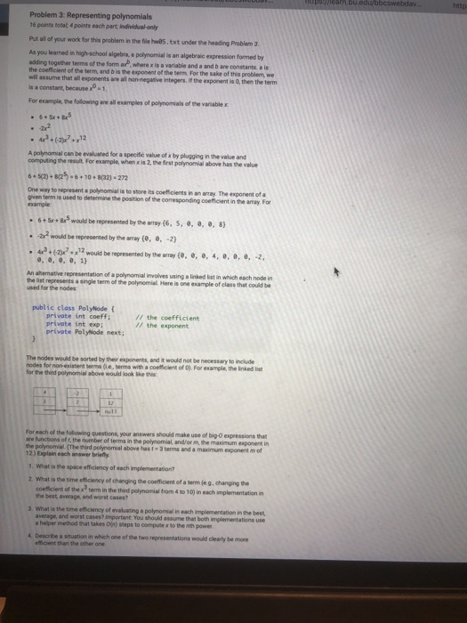  http Problem 3: Representing polynomials 16 points totat 4 points each