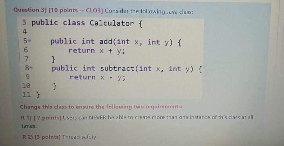  6. Question 3) (10 points -- CLO3] Consider the following Java