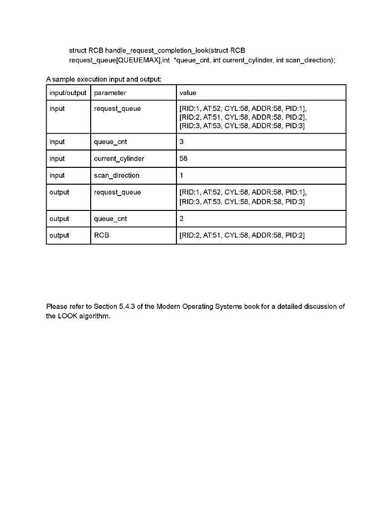int cylinder; int address; int process_id; \}. The set of 1O requests
