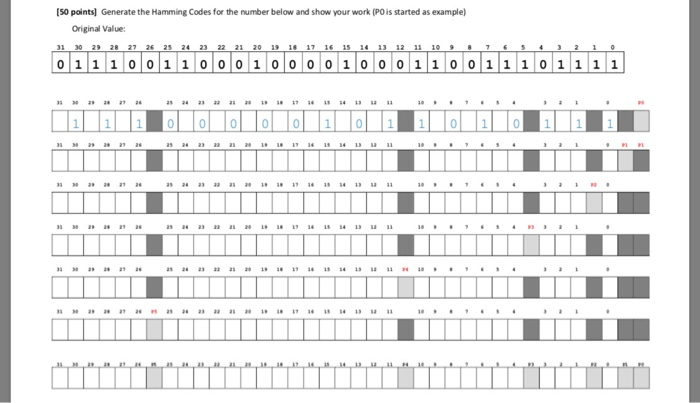  Hamming Code Question [50 points) Generate the Hamming Codes for the