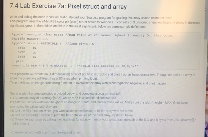  Please in C , and please explain it 7.4 Lab Exercise