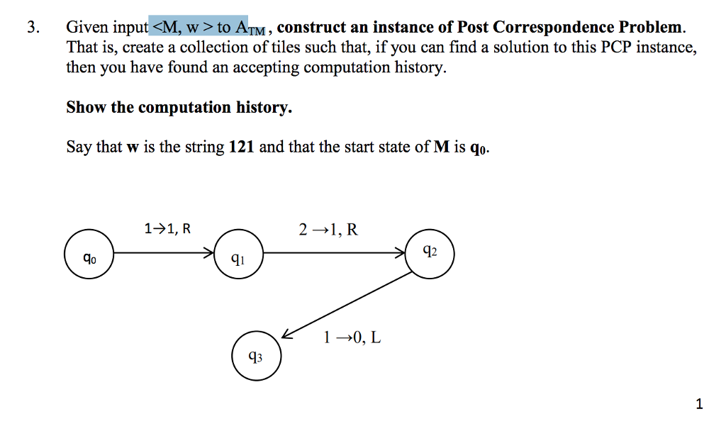 3. Given input to ATM , construct an instance of Post