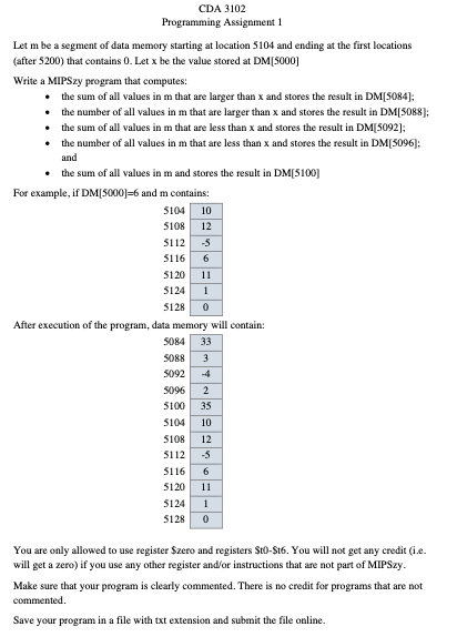 please implement with only having registers $zero and from $t0 - $t6
