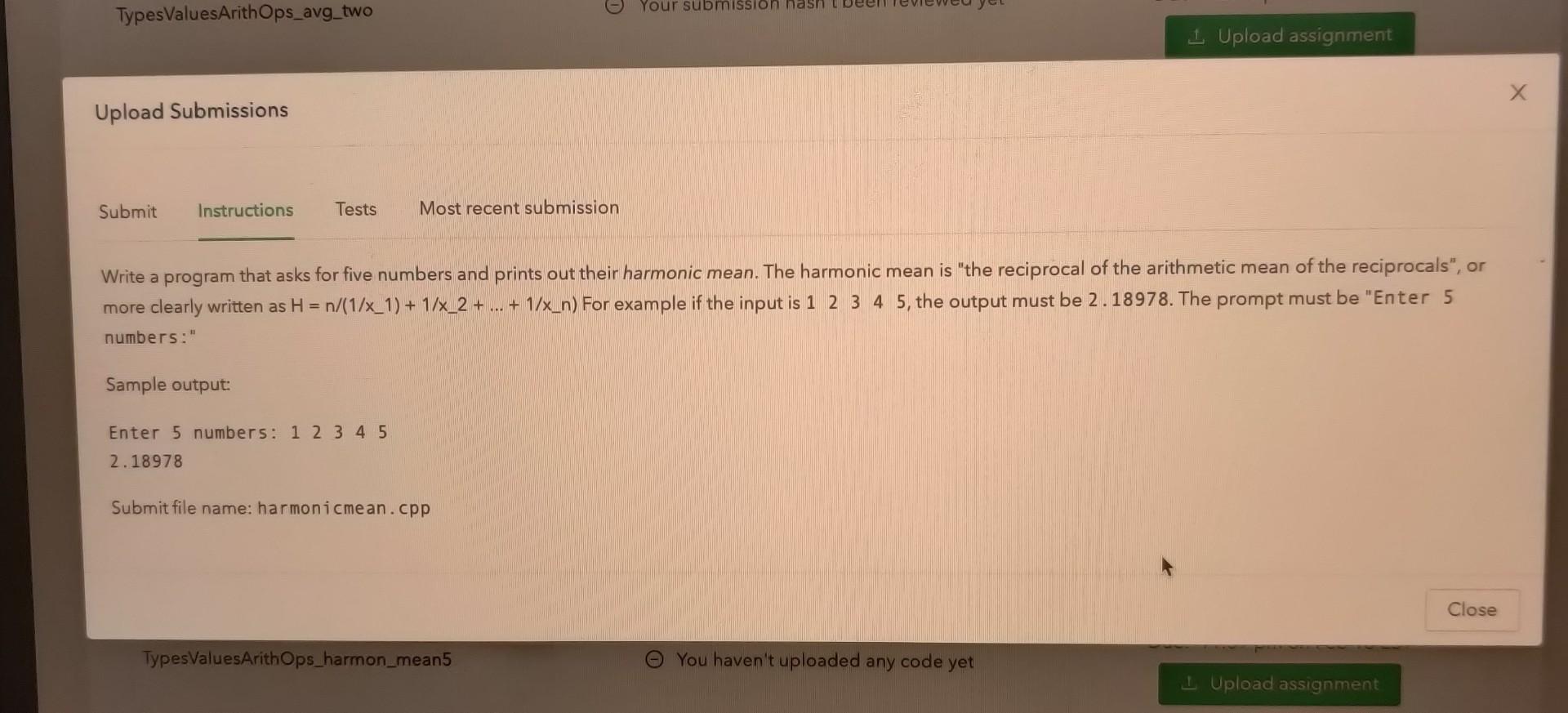  C++ D Your submission TypesValuesArith Ops_avg_two 1 Upload assignment Upload Submissions