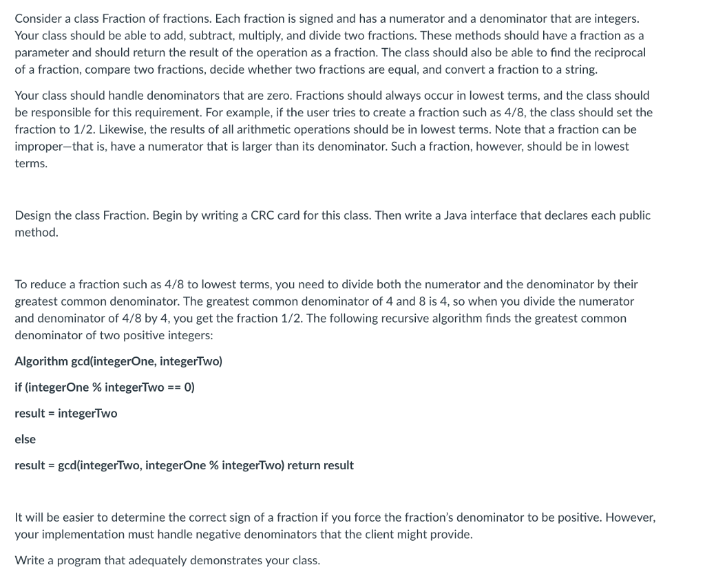 intro to java ( graphics and interface chapter) Consider a class Fraction