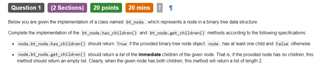 PYTHON!!!!!!!!!!!!!!!!!!!!!!!!!!!!!! Question 1 (2 Sections) 20 points 20 mins 1 Below you