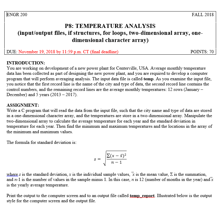  TEMPERATURE ANALYSIS (C Language Program Problem) NOT C++ (input output files,