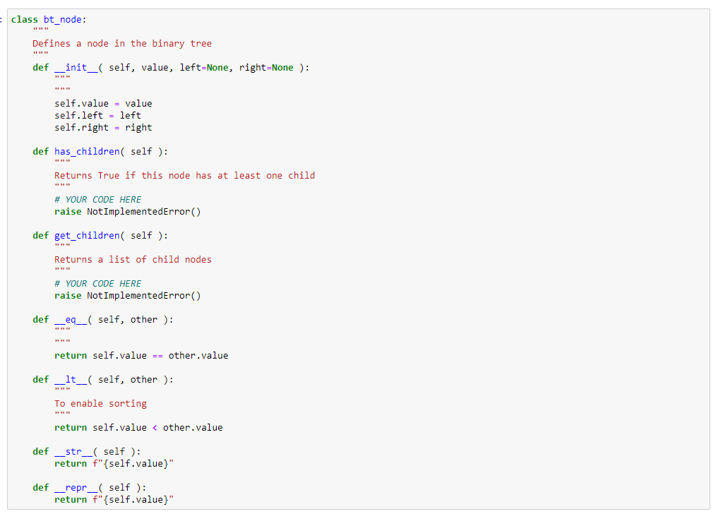 are given the implementation of a class named bt_node , which represents