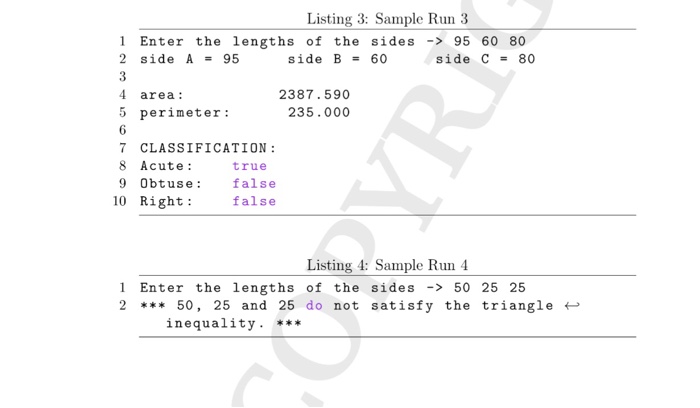 program the prompts the user for three numbers, potentially representing the lengths
