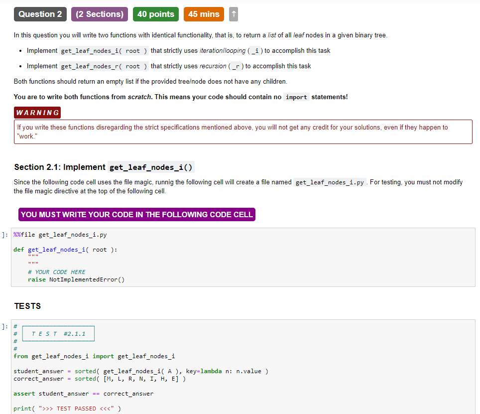 return True if the provided binary tree node object, node , has