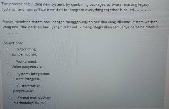  The process of building new systems by combining packaged software, existing