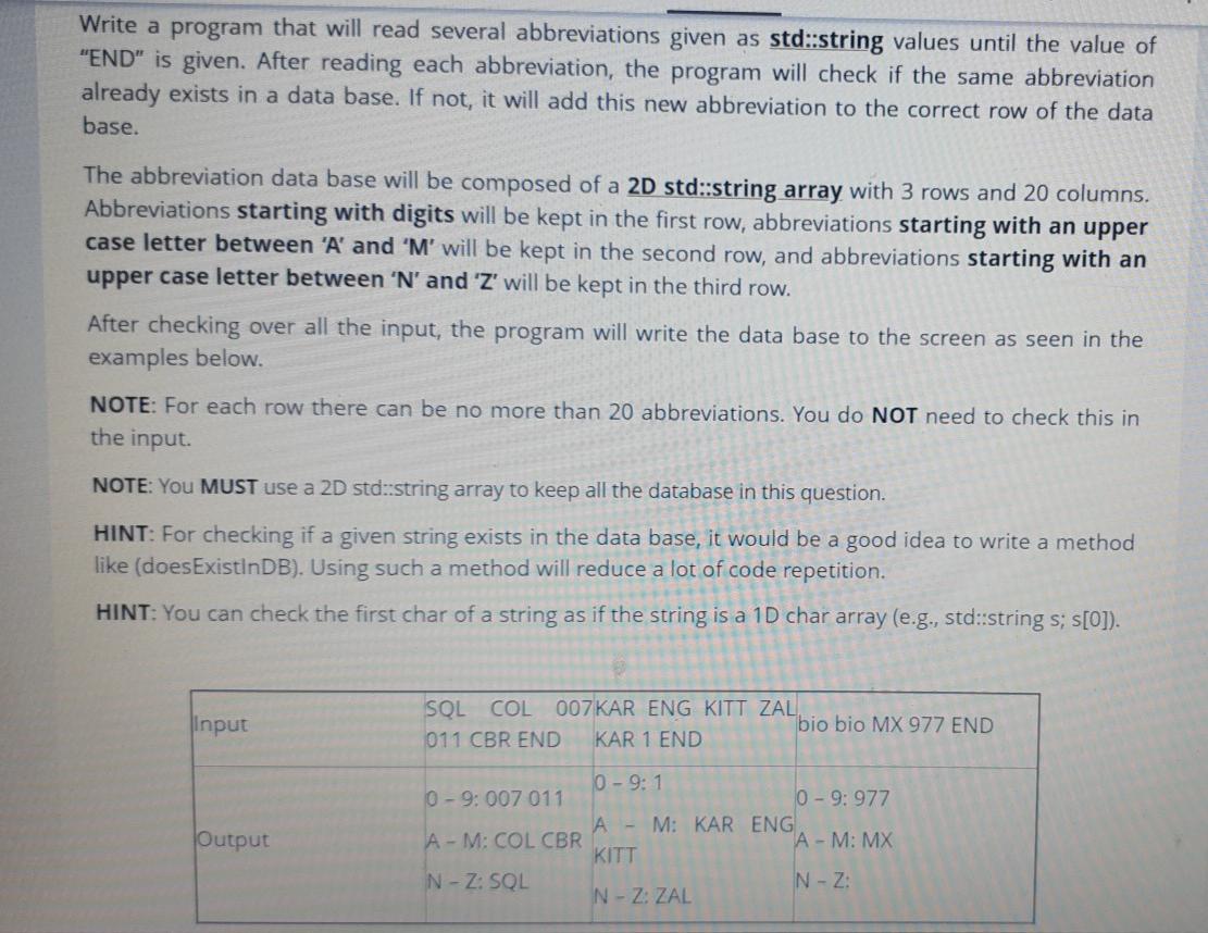  c++ Write a program that will read several abbreviations given as