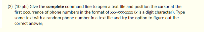 Give the complete command line to open a text file and position