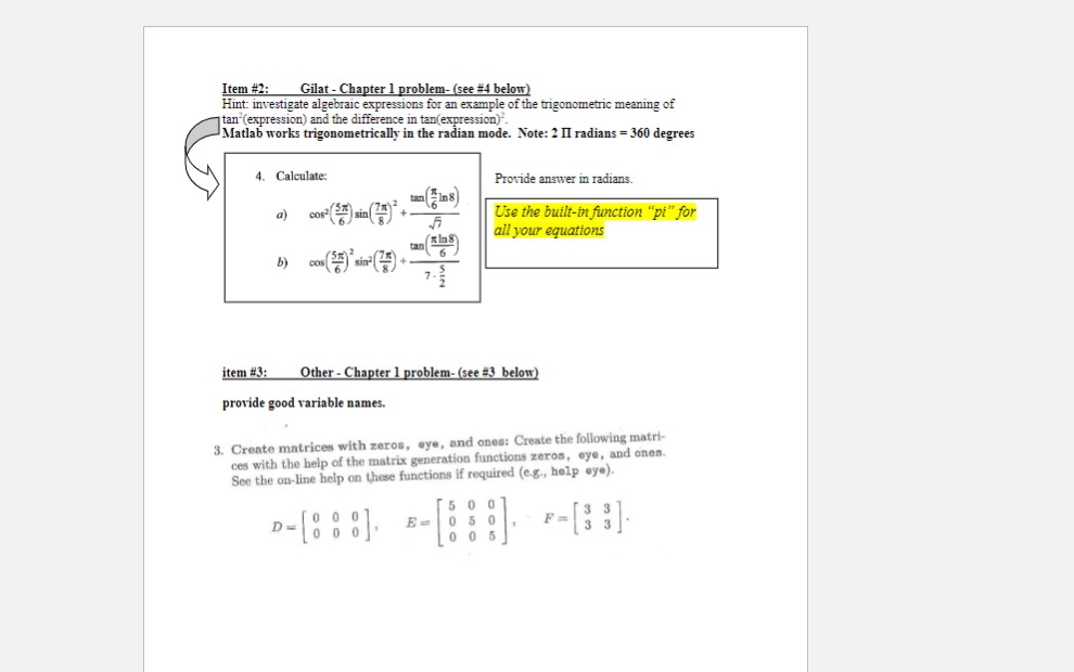  Item #2: Gilat - Chapter 1 problem- (see 84 below) Hint: