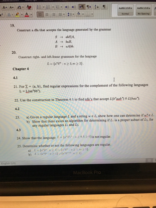  AaBbCoDde AaBbCcDdEe 19. Construct a dfa that accopts the language gonorated