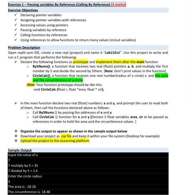  Exercise 1 - Passing variables By Reference Calling By Reference) (2