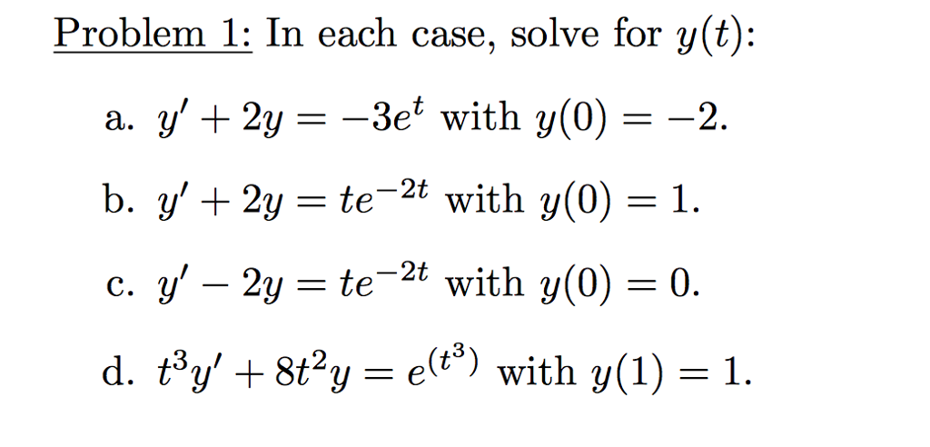 each equation from problem 1. Make plots on the range 0