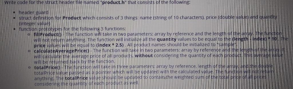  Write code for the struct header file named "product.h" that consists