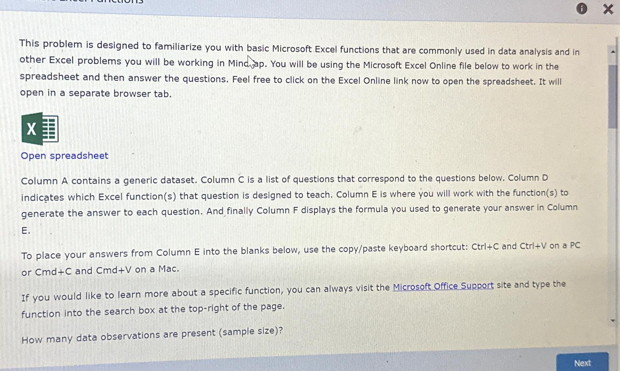  This problem is designed to familiarize you with basic Microsoft Excel