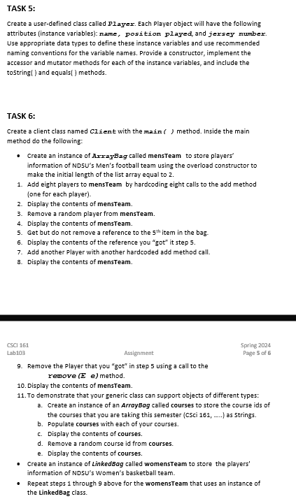  Please solve ASAP using Java, Thank you in advance!!TASK 5: Create