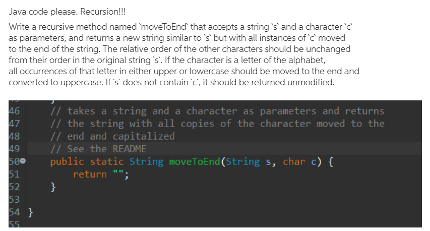 Java code please Java code please. Recursion!!! Write a recursive method named