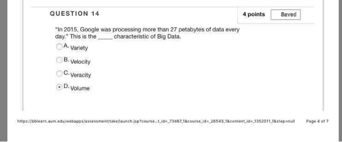  4 points Saved QUESTION 14 "In 2015, Google was processing more