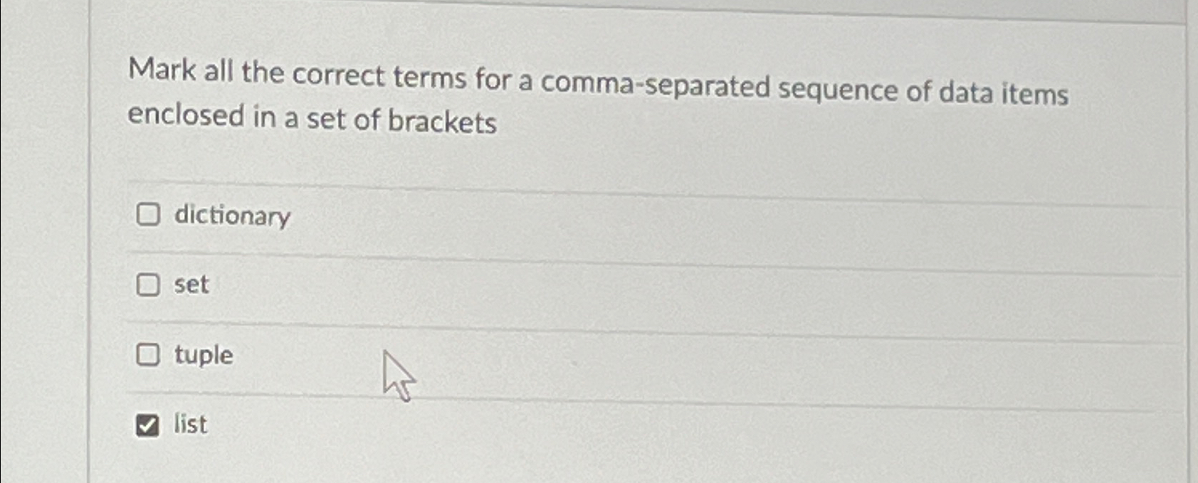  Mark all the correct terms for a comma-separated sequence of data