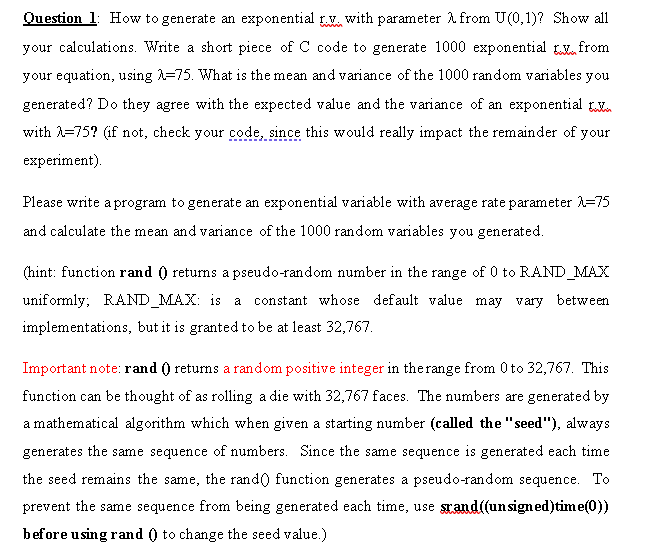  Question 1: How to generate an exponential IV: with parameter 1