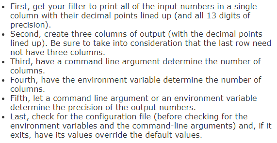 formats a jumbled stream of input numbers into nicely organized columns. To
