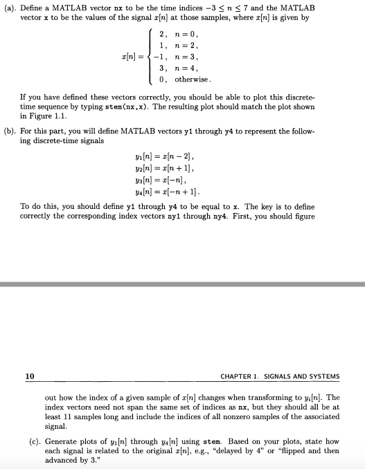 Part A B AND C (a). Define a MATLAB vector nx to
