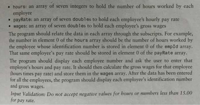 program that uses the following arrays: empId: an array of seven long