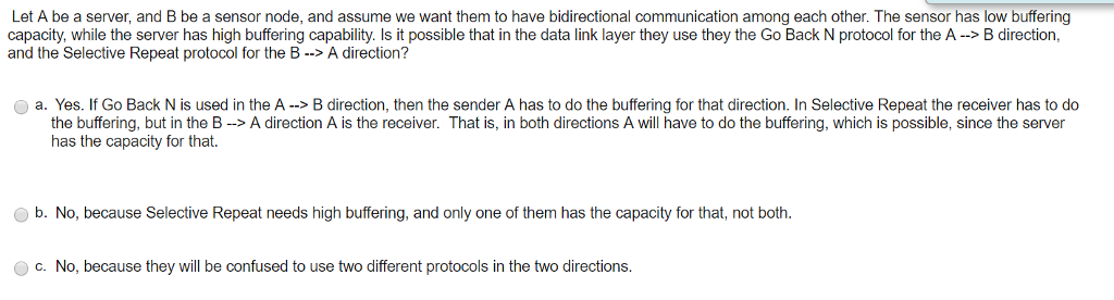  Let A be a server, and B be a sensor node,