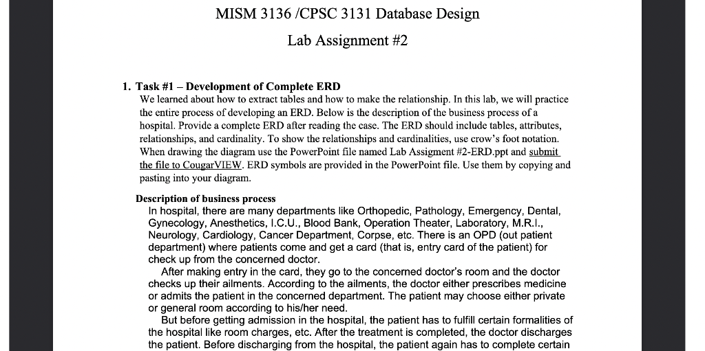 MISM 3136 /CPSC 3131 Database Design Lab Assignment \#2 1. Task