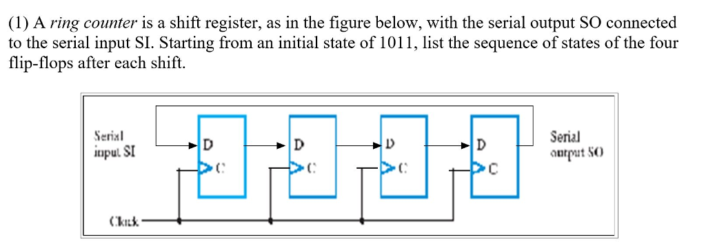  A ring counter is a shift register, as in the figure