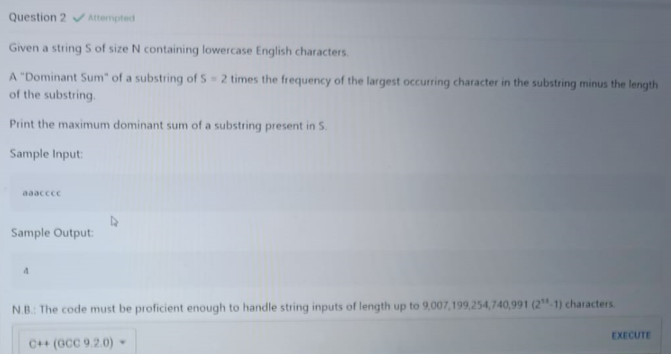  Question 2 Given a string S of size N containing lowercase