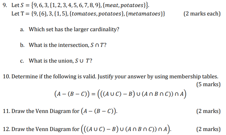 Can I get help with these? LetS = {9, 6, 3,(1, 2,