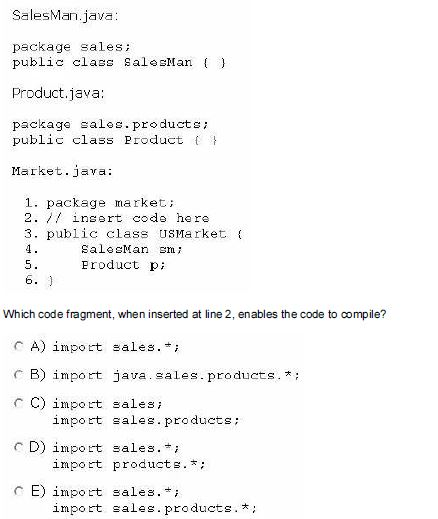  SalesMan.java package sales: public class Sal sMan Product.java: package sales. products;