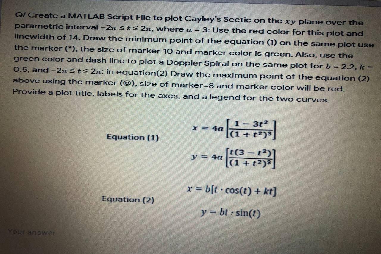  QI Create a MATLAB Script File to plot Cayley's Sectic on