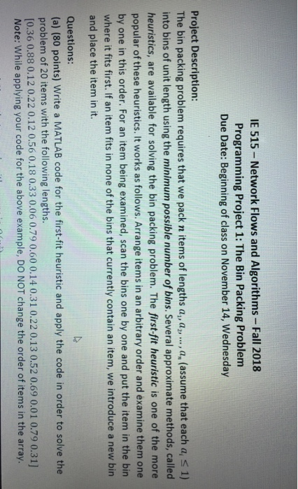  IE 515- Network Flows and Algorithms Fall 2018 Programming Project 1: