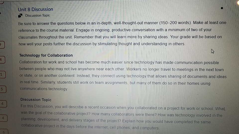 Unit 8 Discussion Discussion Topic Be sure to answer the questions