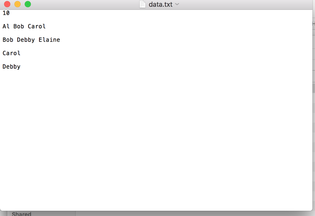 a file that contains data describing a binary tree whose nodes are