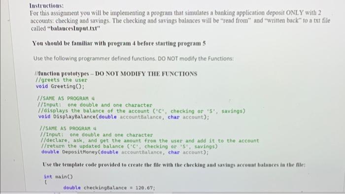 one double and one character //displays the balance of the account ('C',